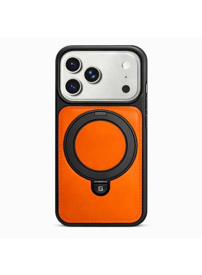 iPhone 17 Pro Leather-Style Magnetic Case  360 Rotation – Wireless Charging Ready, 5G Compatible, Slim Protective Cover with Ring Stand (Executive Orange) - Image 1